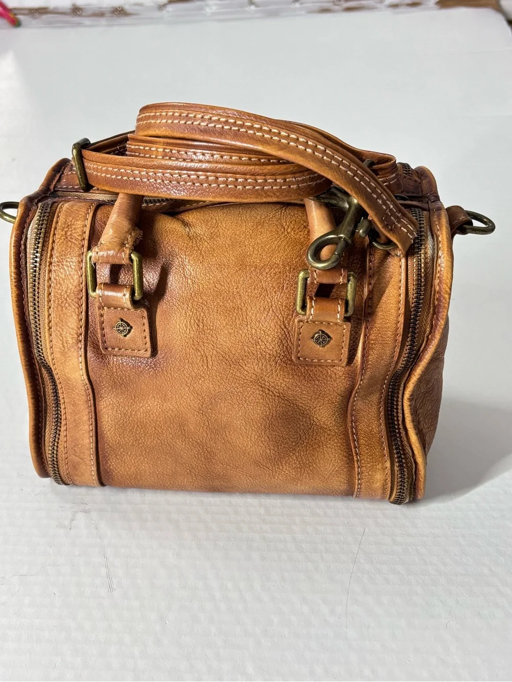 Old Trend Leather Satchel Bag Purse with Removable Strap Cognac Camel